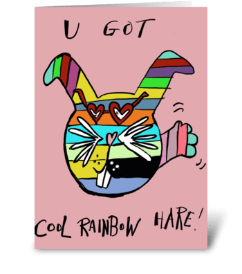 Cool Rainbow Hare greeting card