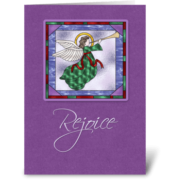 Angel, Rejoice, Purple Christmas greeting card
