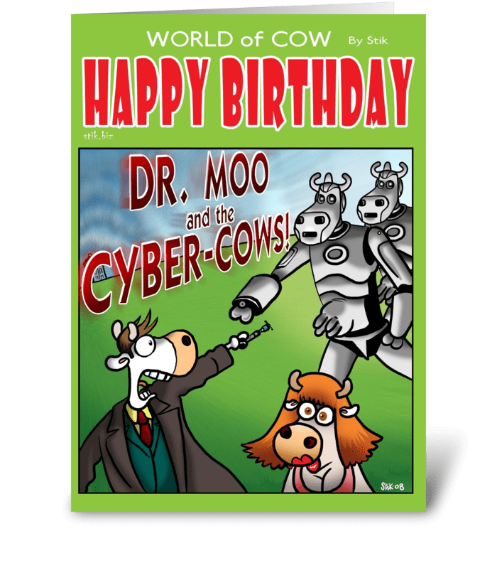 Dr Moo and the Cyber Cows BD card greeting card