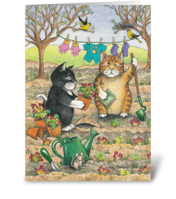 Birthday Gardening Cats #15 greeting card