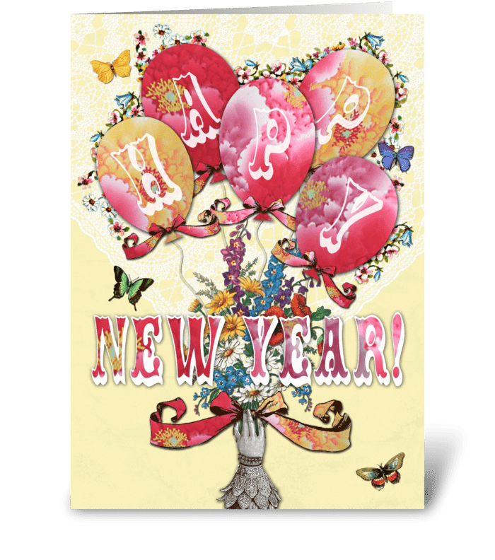 Candy Card BALLOONS Happy New Year greeting card