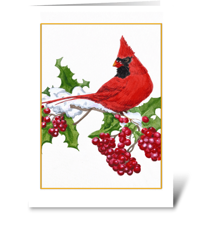 Cardinal and Berries greeting card