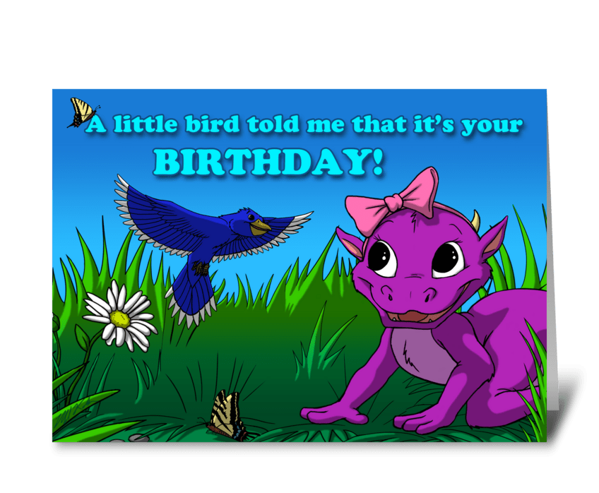 Little Bird (purple dragon) greeting card