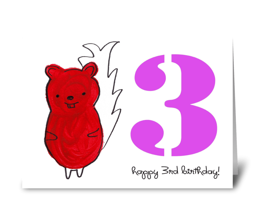 Squirrel Happy Third Birthday greeting card