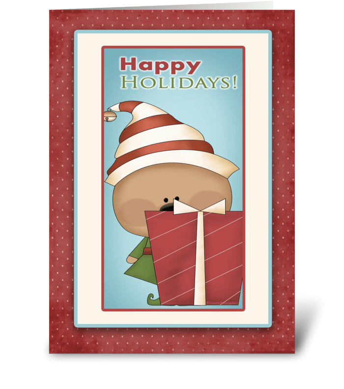 Cute Elf, Gift, Happy Holidays  greeting card