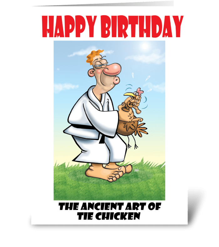 Tie Chicken Kung Fu Birthday Card greeting card