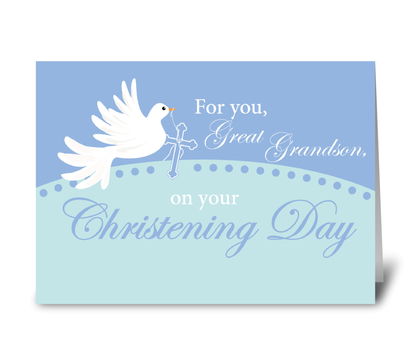 Great Grandson Christening Dove on Blue greeting card