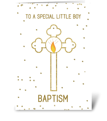 Little Boy Baptism Gold Cross greeting card