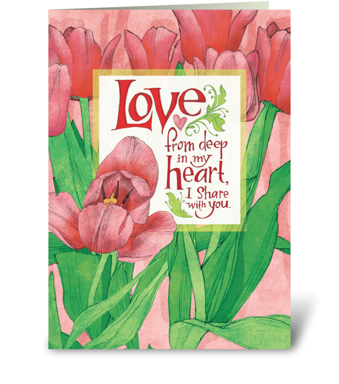 Pink Tulip Love greeting card