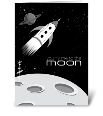 Retro Fly Me to the Moon Card greeting card