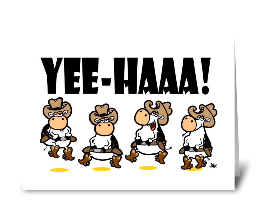 YEE-HAA! Cow Linedancing greeting card