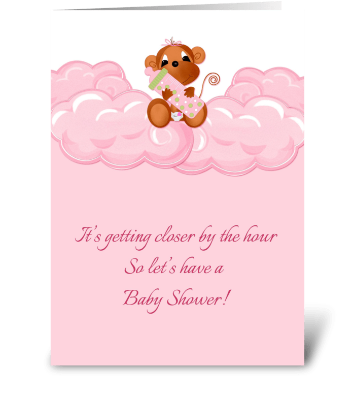 Pink Clouds, Monkey Baby Shower Invite greeting card