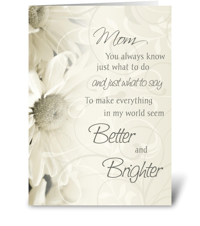 Happy Birthday Mom White Flowers greeting card