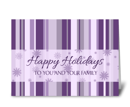 Happy Holiday Purple Stripes and Snow greeting card