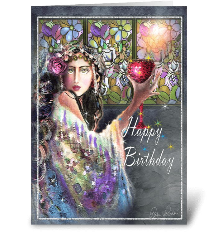 Gypsy Woman with Goblet, Birthday Card greeting card