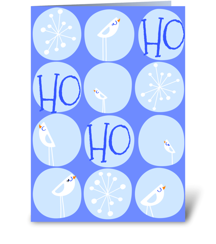 Ho Ho Ho Blue Holiday Birds greeting card