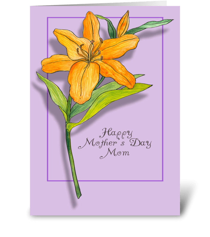 Mother's Day Orange Lily on Purple greeting card