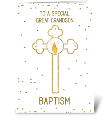 Great Grandson Baptism Gold Cross greeting card