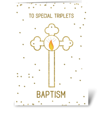 Triplets Baptism Gold Cross greeting card