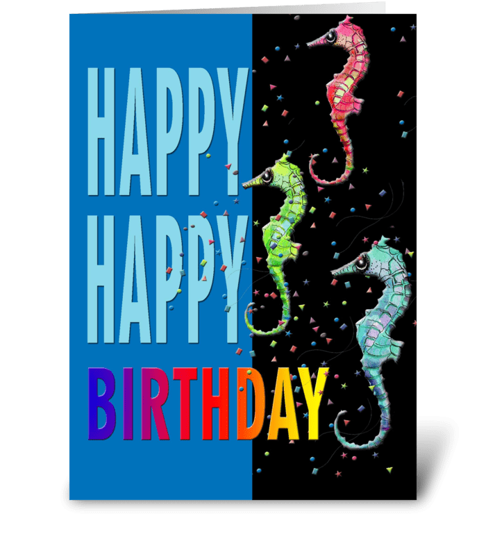 Sea Horses, Happy Birthday greeting card