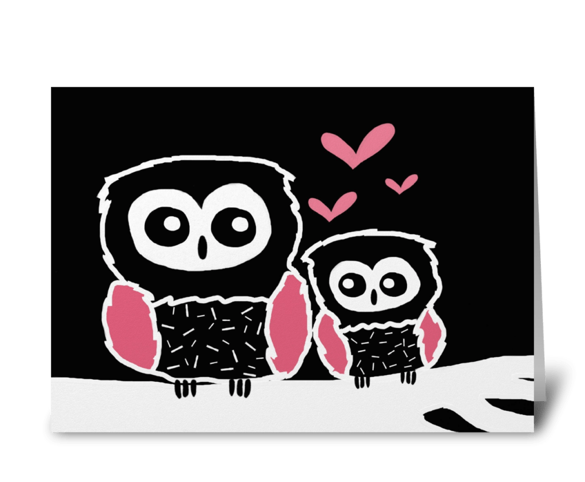 Black white and pink owls greeting card