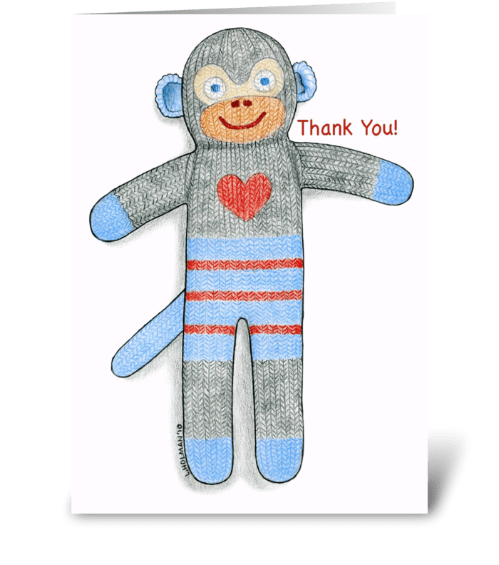 Sock Monkey Thank You! greeting card