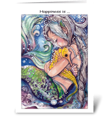 Sleepy Mermaid and Sea Horse greeting card