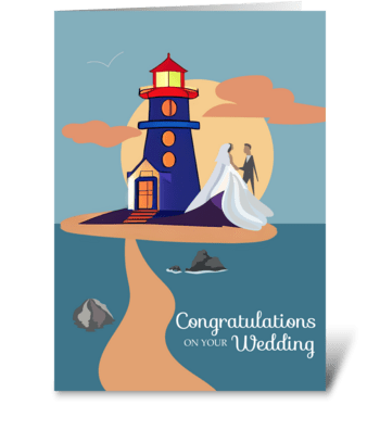 Beaming Love Lighthouse Wedding greeting card