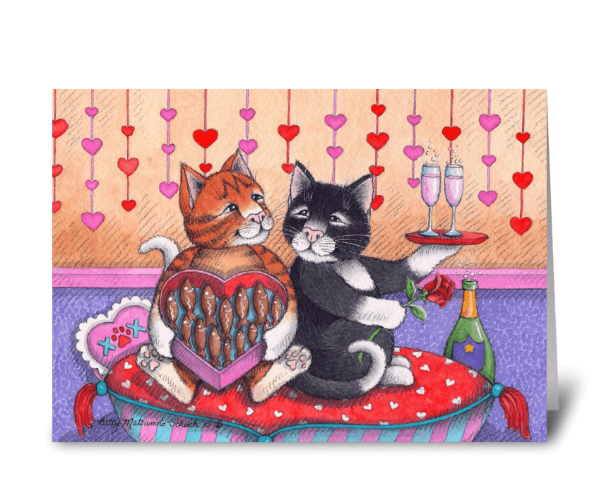 Valentine Cats W/Champagne #74 greeting card
