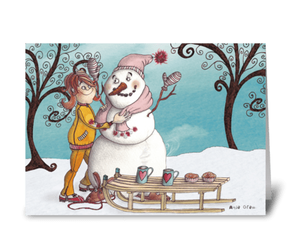 The Girl and the snowman greeting card