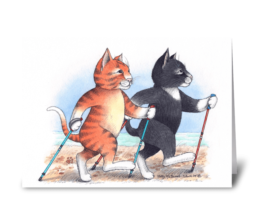 Nordic Walking Cats #66 greeting card