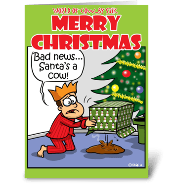 Santa's a Cow greeting card
