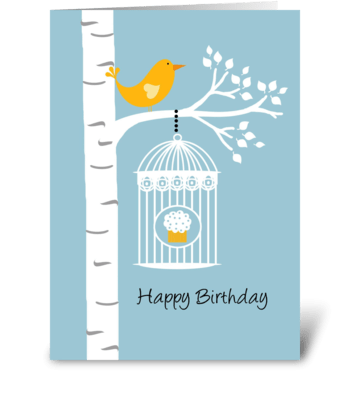 Birthday Birdie with Cupcake greeting card