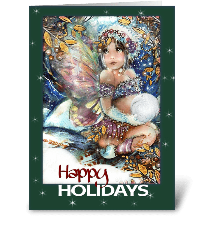 snow fairy, Holiday greetings greeting card