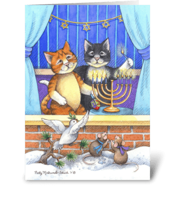 Happy Hanukkah Cats Bud & Tony greeting card