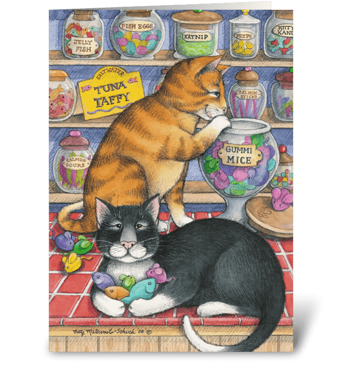 Candy Shop Birthday Cats #25 greeting card