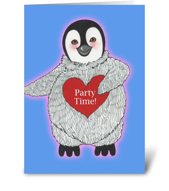 Birthday Party Time Penguin greeting card