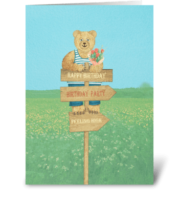 Bear with flower greeting card