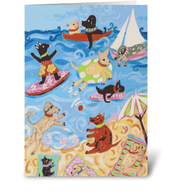 Dogs on the Beach greeting card