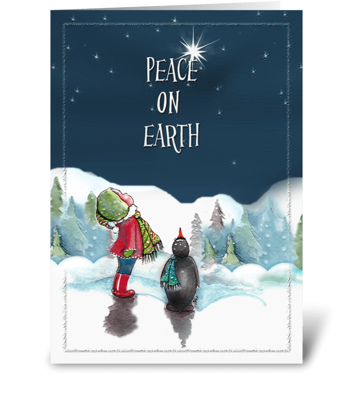 penguin, Peace on Earth greeting card