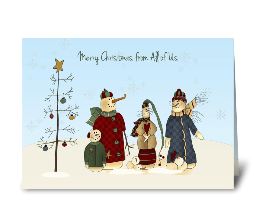 Snowmen Group, Winter Scene greeting card