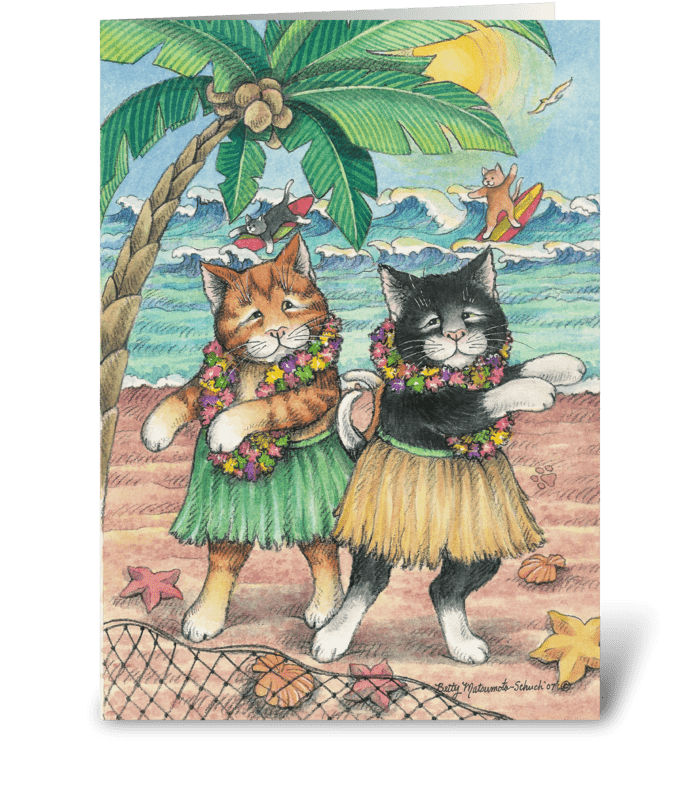 Luau Party Cats Invitation #10 greeting card
