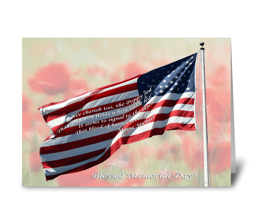 Flag and poppies greeting card
