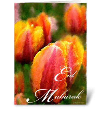 Tulip Flower Eid Mubarak Greeting Card greeting card