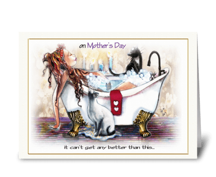 Mom Relaxes, Mother's Day Greeting, cats greeting card