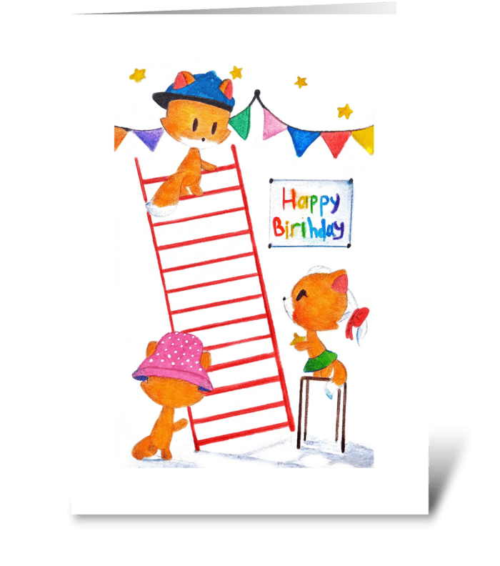 foxes and happy birthday greeting card