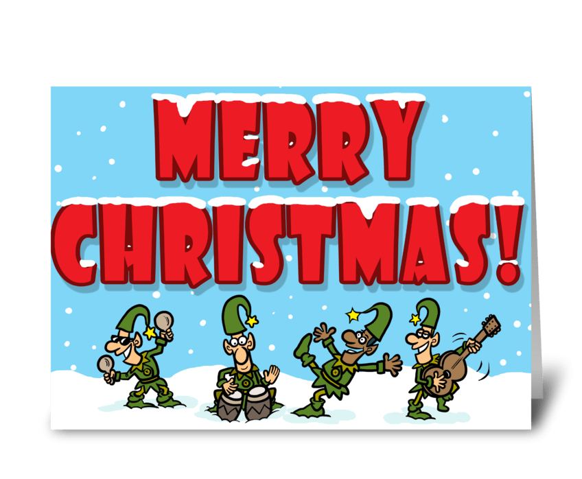Musical Elves Christmas greeting card