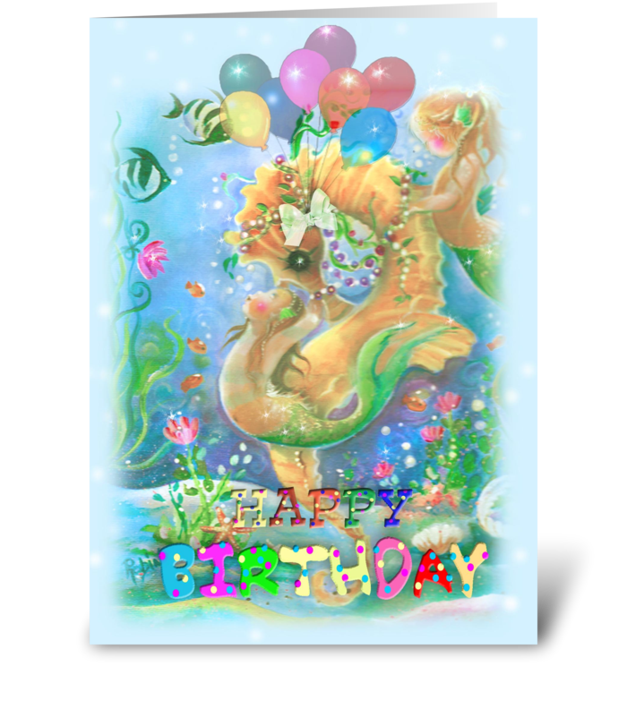 Birthday, Balloons, and Sea Life greeting card