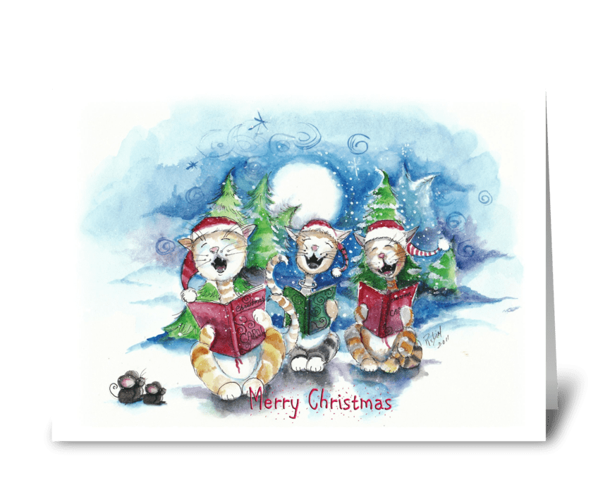 singing Christmas Cats, Christmas Card greeting card