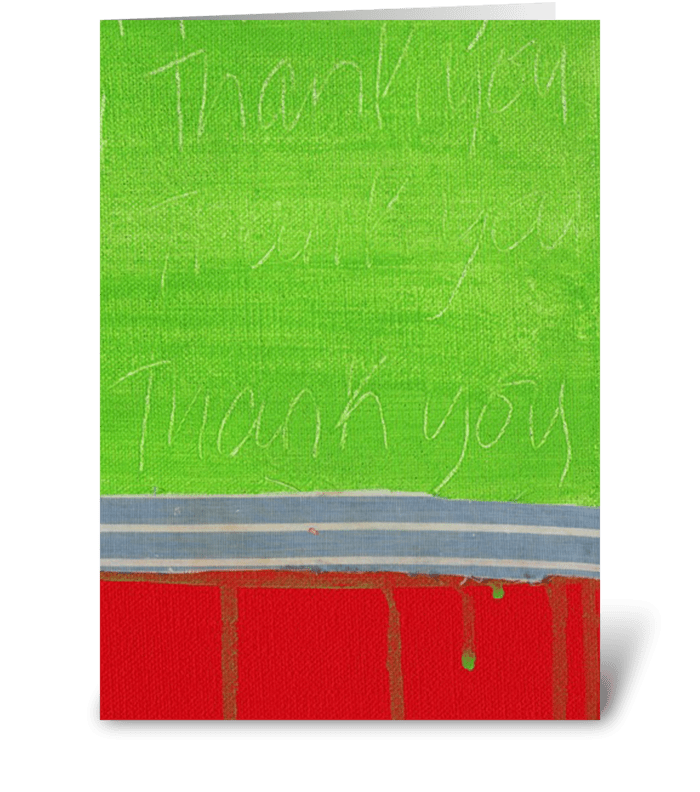 Thank You Painting - Green on Red greeting card